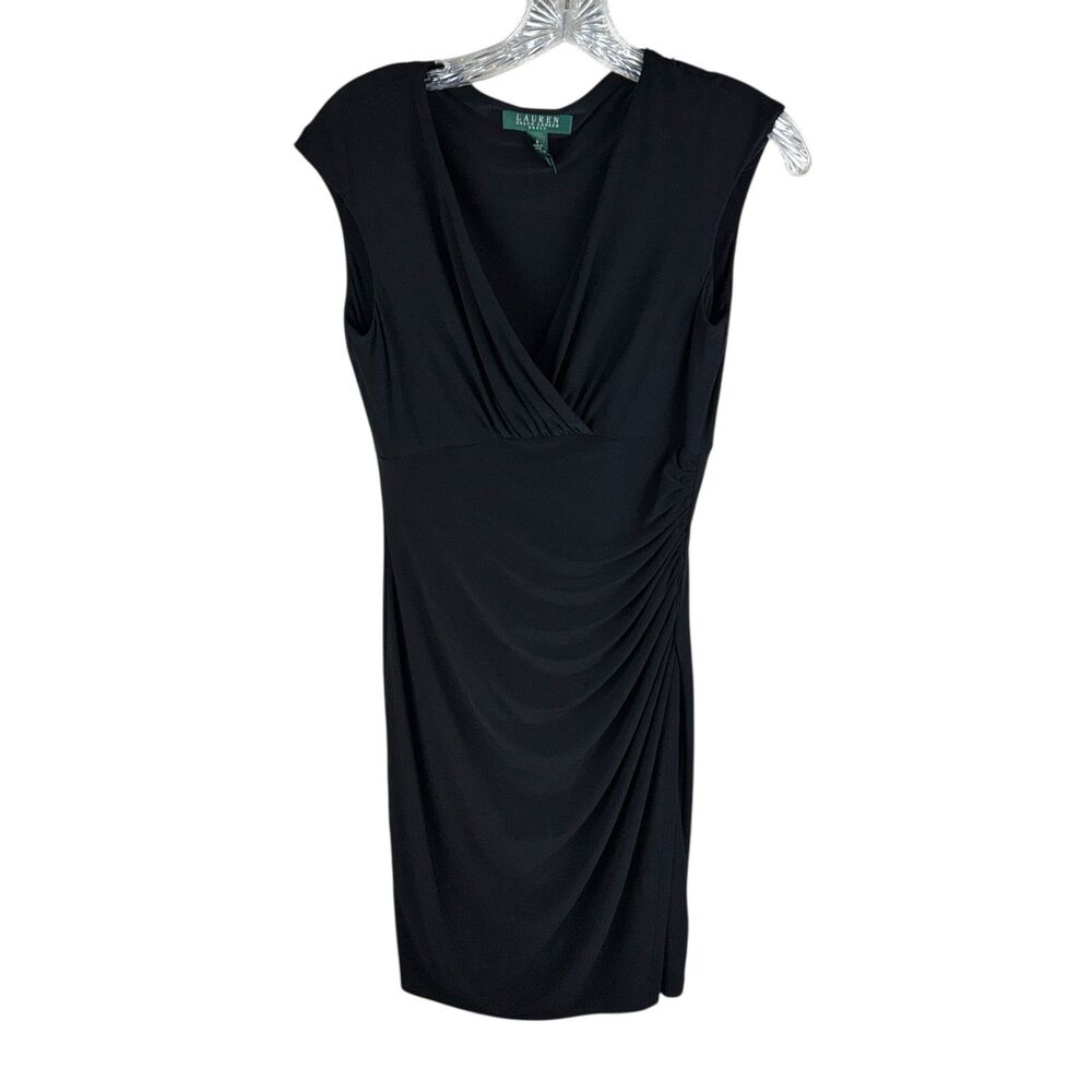 Lauren Ralph‎ Lauren Woman’s Black Size 4 Sleeveless Faux Wrap Dress Knee Length